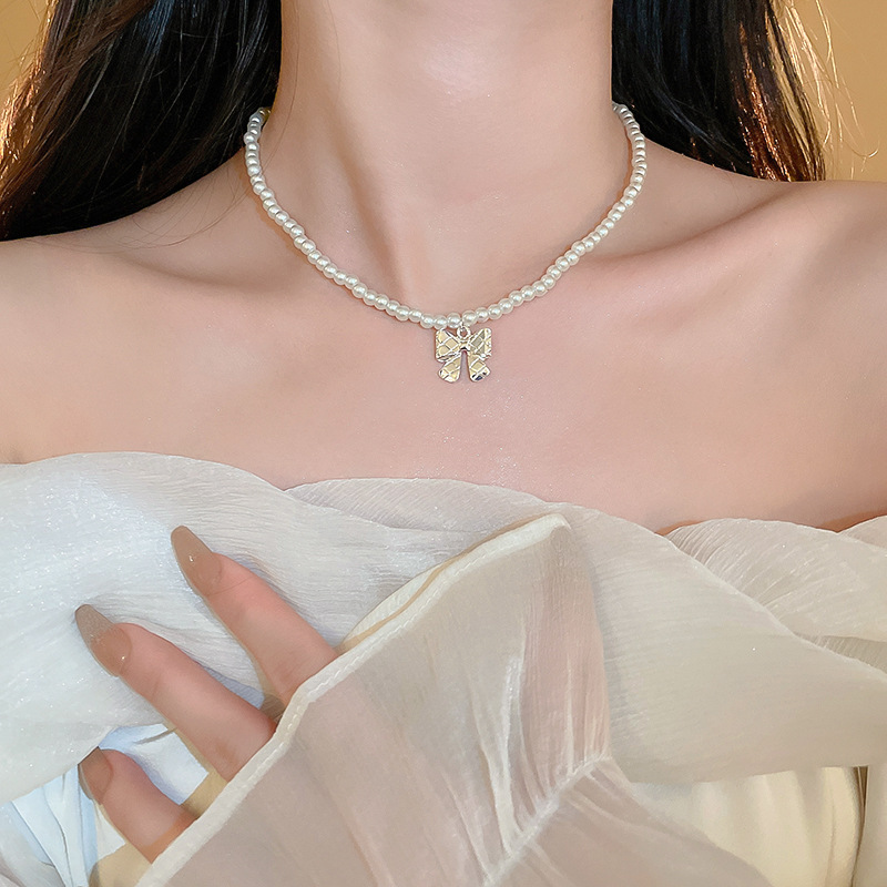 超仙珍珠蝴蝶结流苏双层项链气质高级感锁骨链时尚小众新娘饰品女详情18