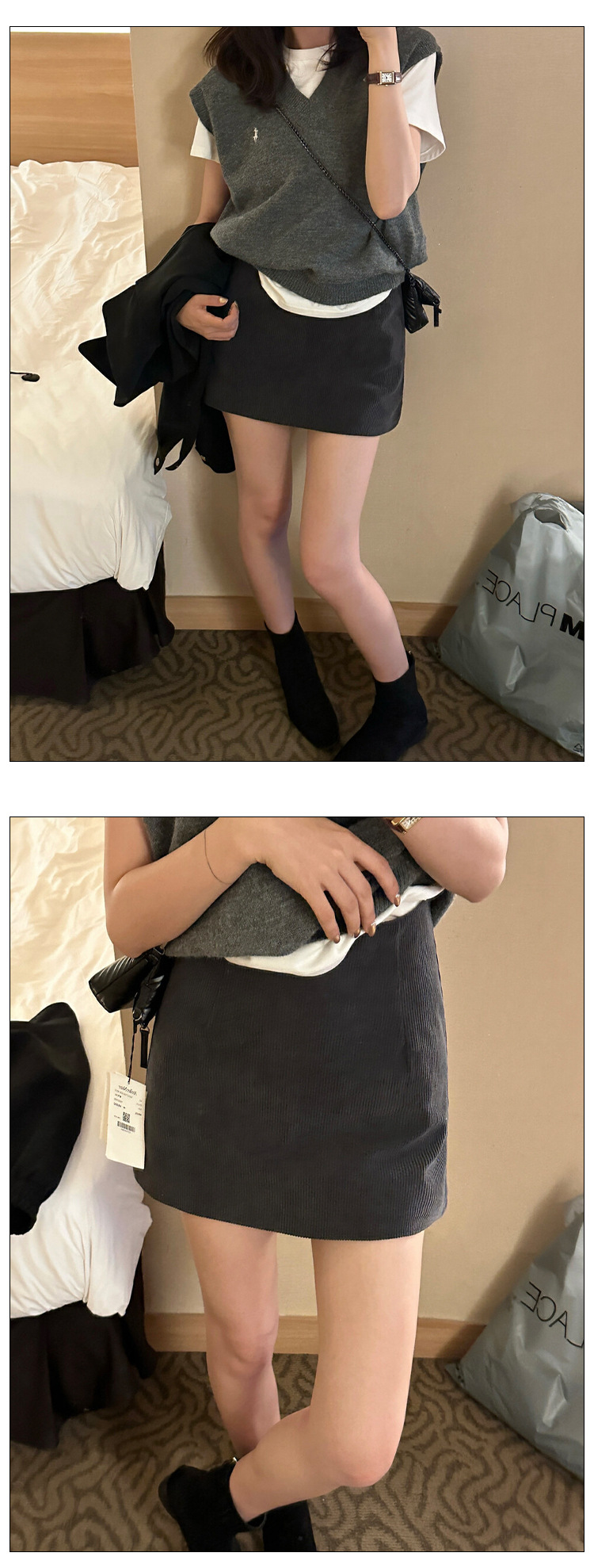 复古美拉德高腰灯芯绒半身裙女秋季2024新款韩版安可拉红a字短裙详情8