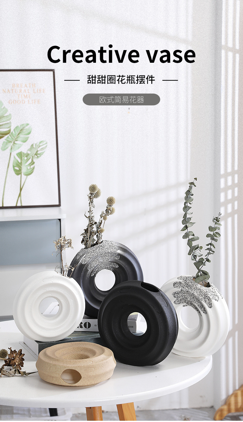 2025 European-style light luxury retro round creative ceramic vase, simple bedroom home entrance flower arrangement, handicraft vase, home decoration pic 1