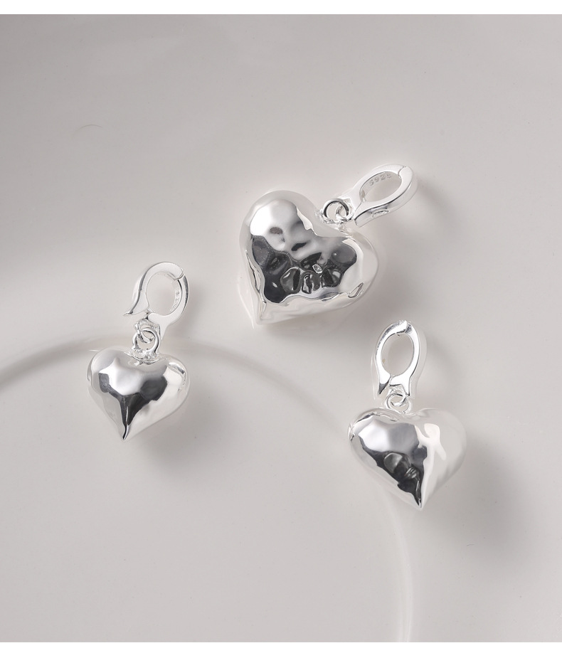 925纯银不规则纹理爱心吊坠简约小众设计万能扣项链男女百搭0822G详情7