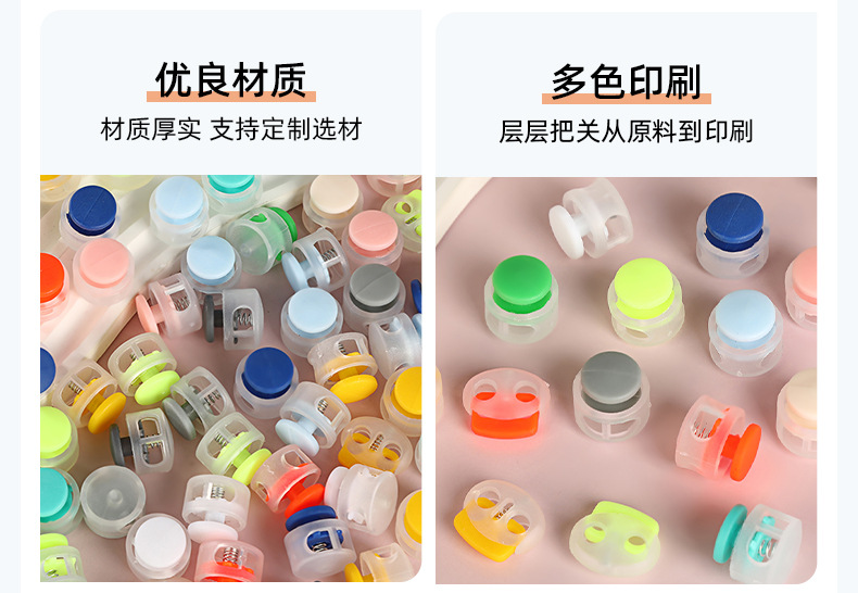 Colored plastic single-hole adjustable button clock cap, double-hole circular string button material, spring buckle, adjustable buckle, anti-slip pic 6
