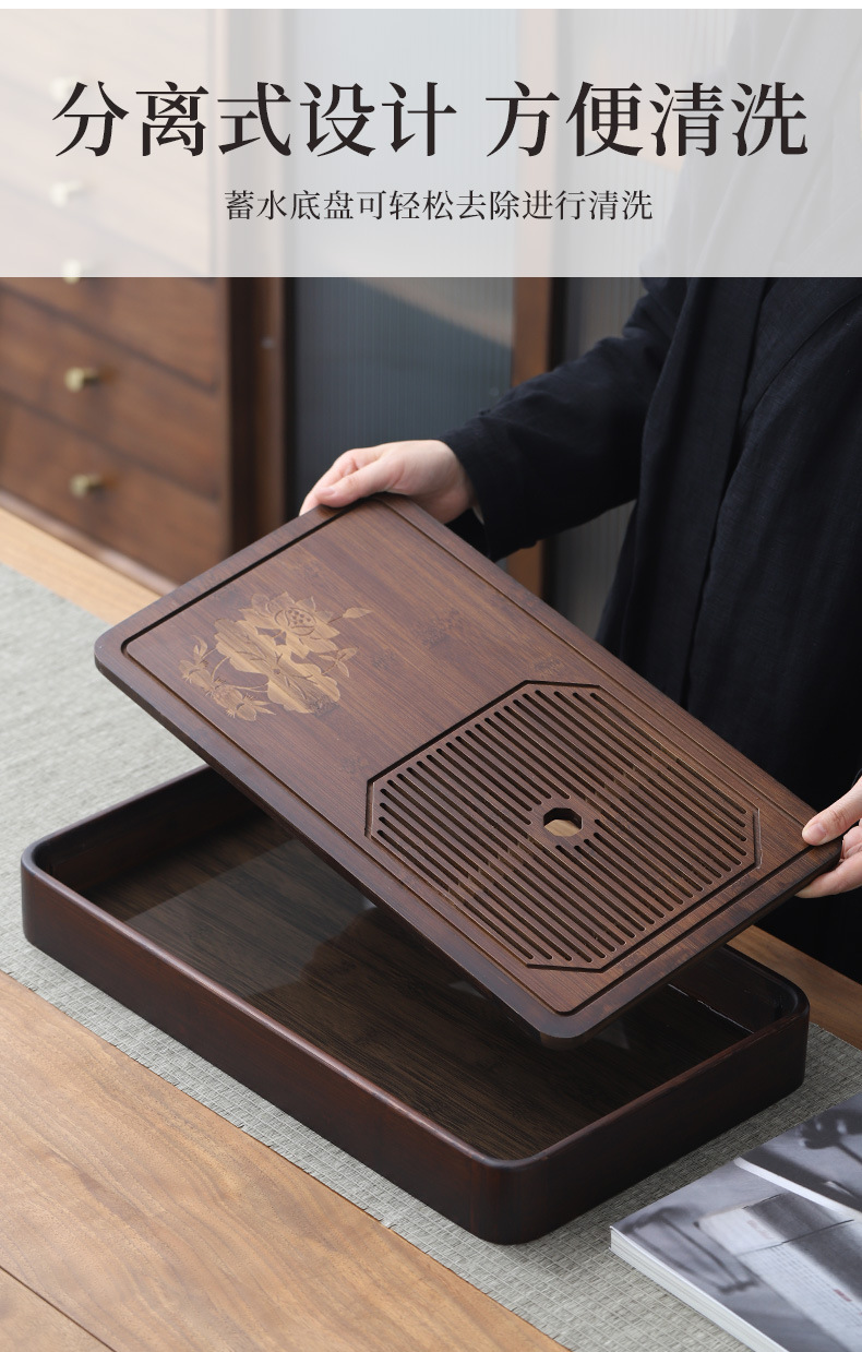 Wholesale of household small water storage trays, draining tea tables, simple rectangular bamboo tea sets, large and small sizes pic 39