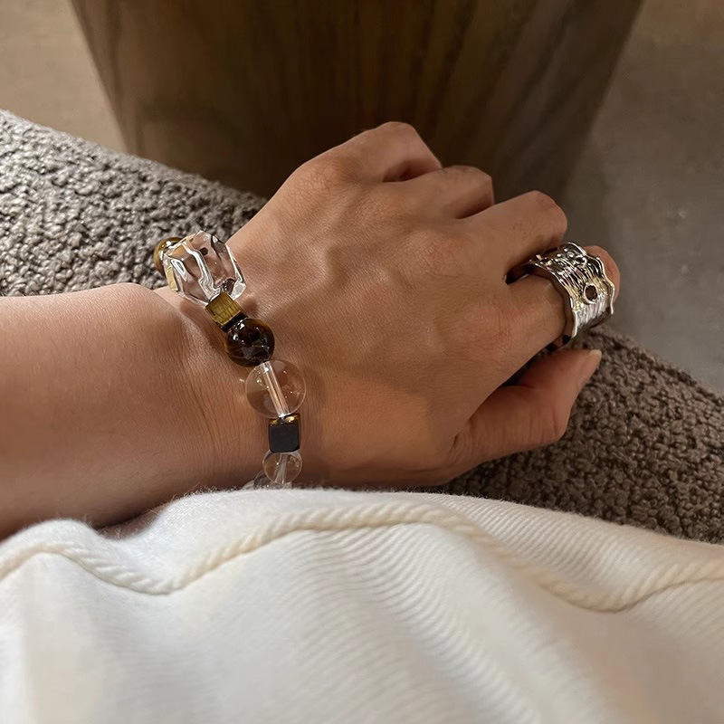 混搭圆珠天然原石手链白水晶玛瑙虎眼石多宝项链叠戴百搭手串简约详情2