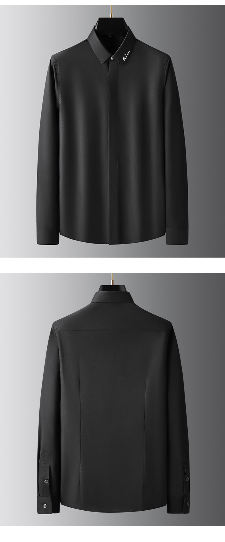 潮流轻奢高级感新款免烫高端男士长袖衬衫刺绣小签名百搭纯白男衬 pic 11