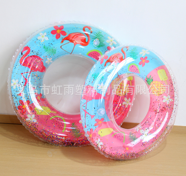 虹雨充气火烈鸟亮片泳圈儿童卡通腋下圈批发加厚亮片游泳圈网红款详情7