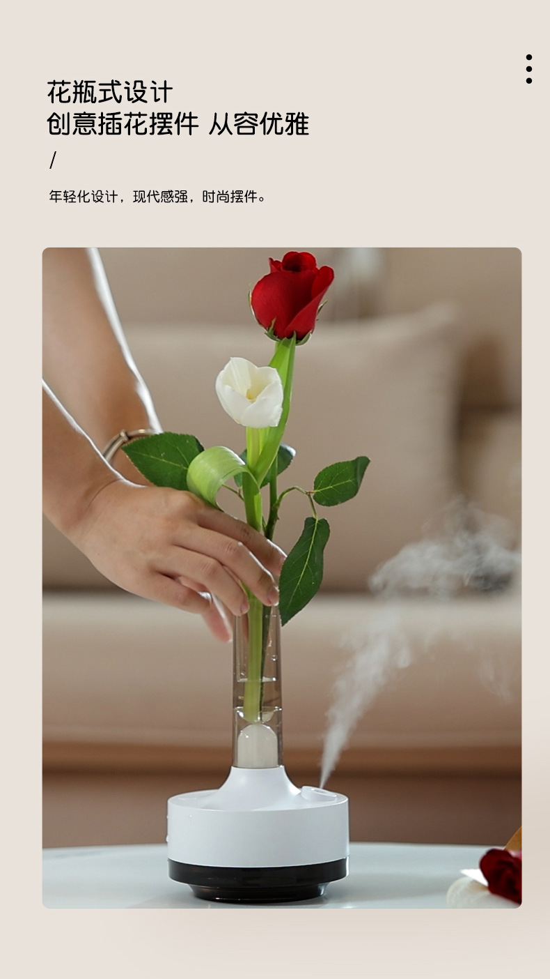 New rose aroma diffuser, seven-color ambient light, household small USB vase, air humidifier and water replenishment device pic 4