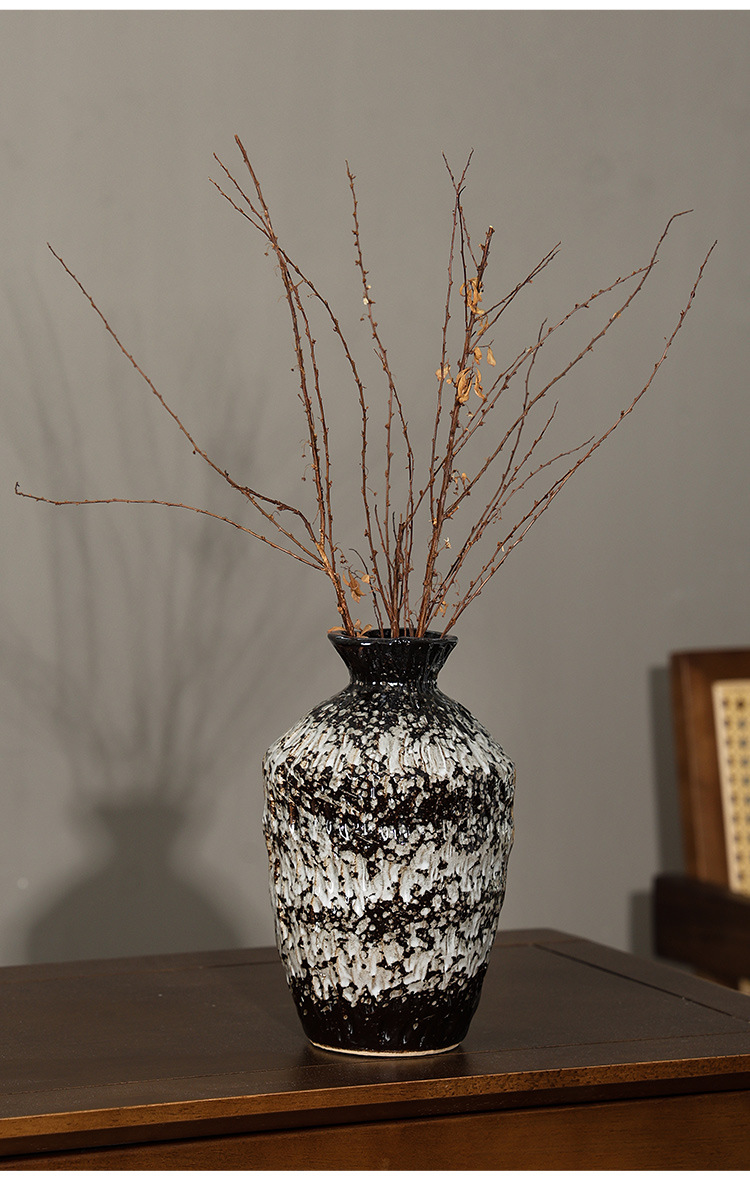 2026 European retro style ceramic vase, wabi-sabi style living room high-end feel, coarse earthenware jar, simple dried flower arrangement, flower vases and ornaments pic 11