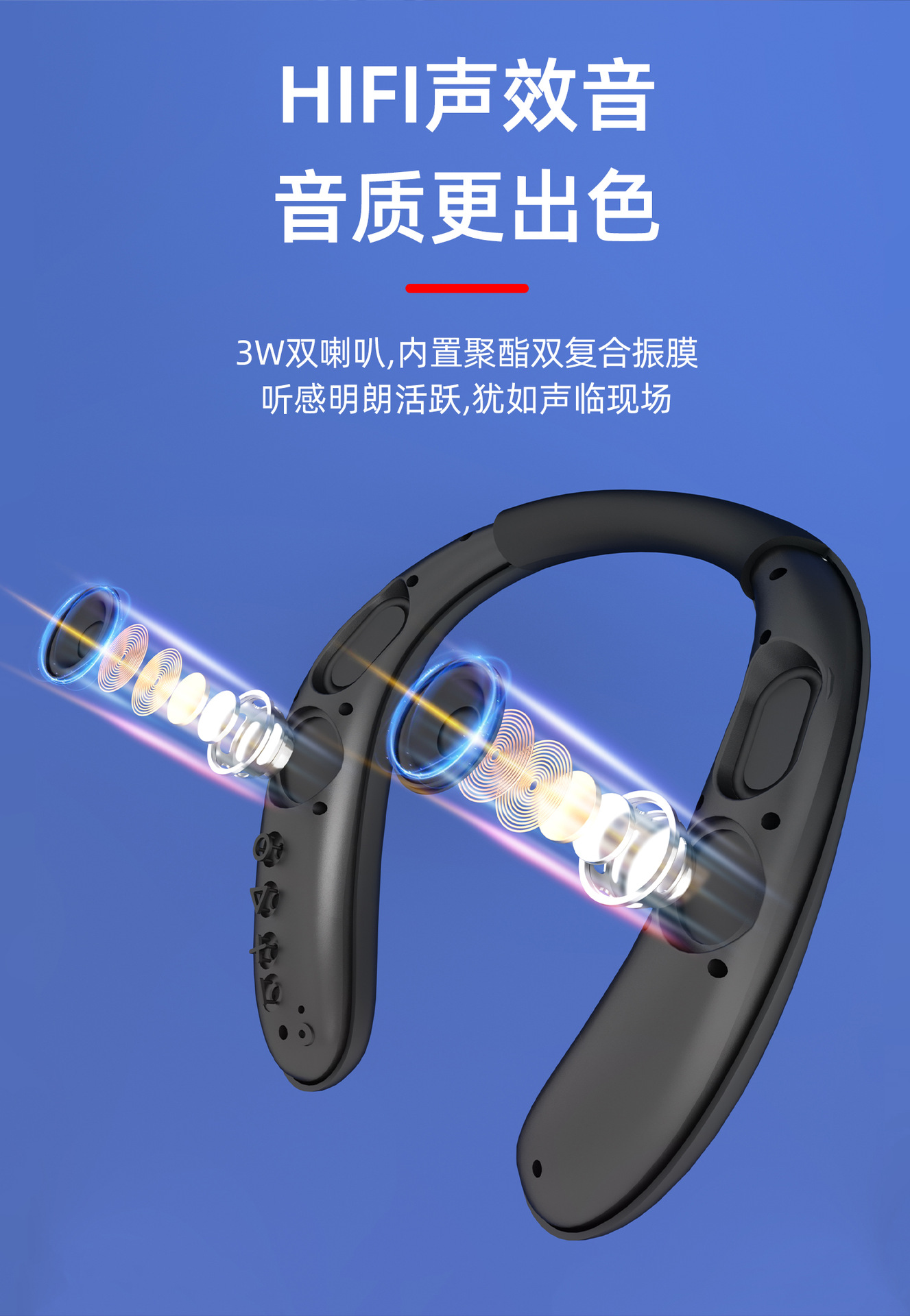 New neck-hanging wireless Bluetooth speaker, fabric waterproof portable wearable subwoofer neck speaker pic 9