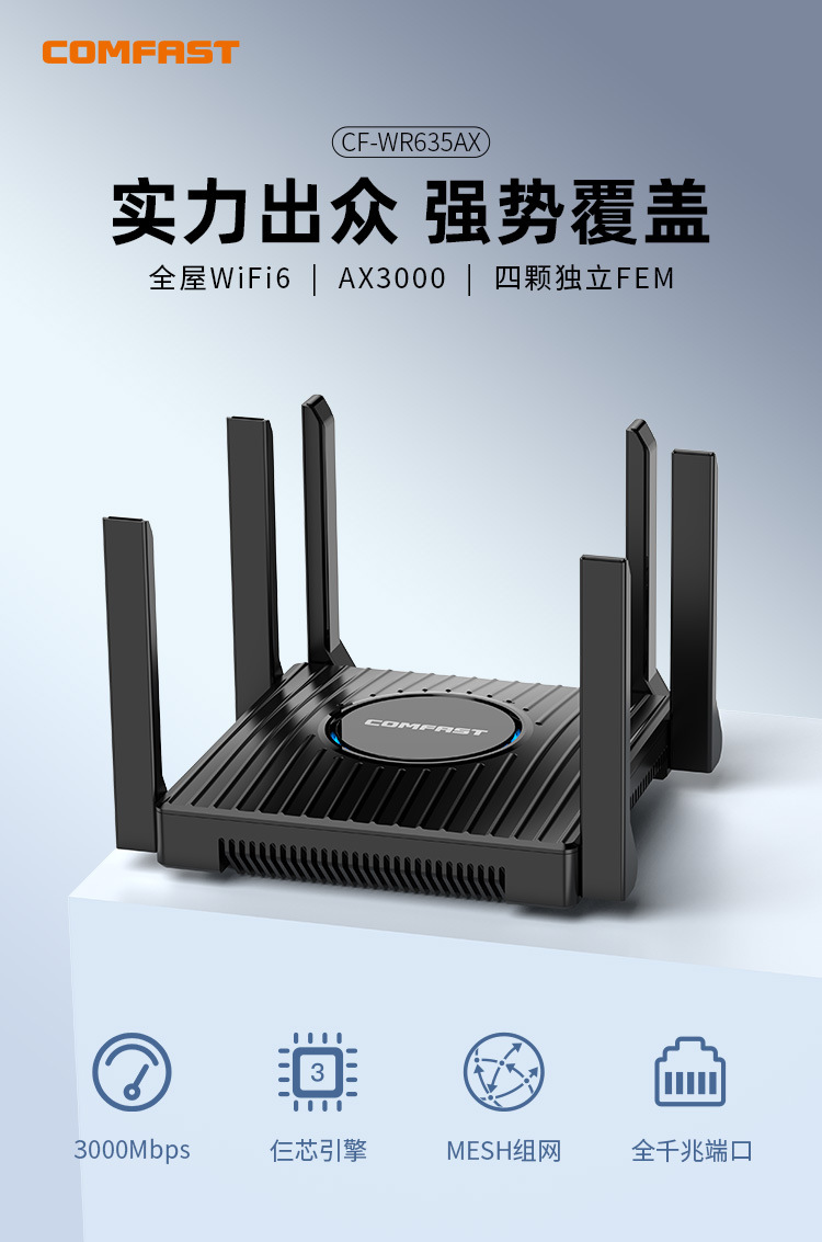 COMFASTCF-WR635AX大功率无线路由器六天线穿墙全屋WiFi6路由器详情1