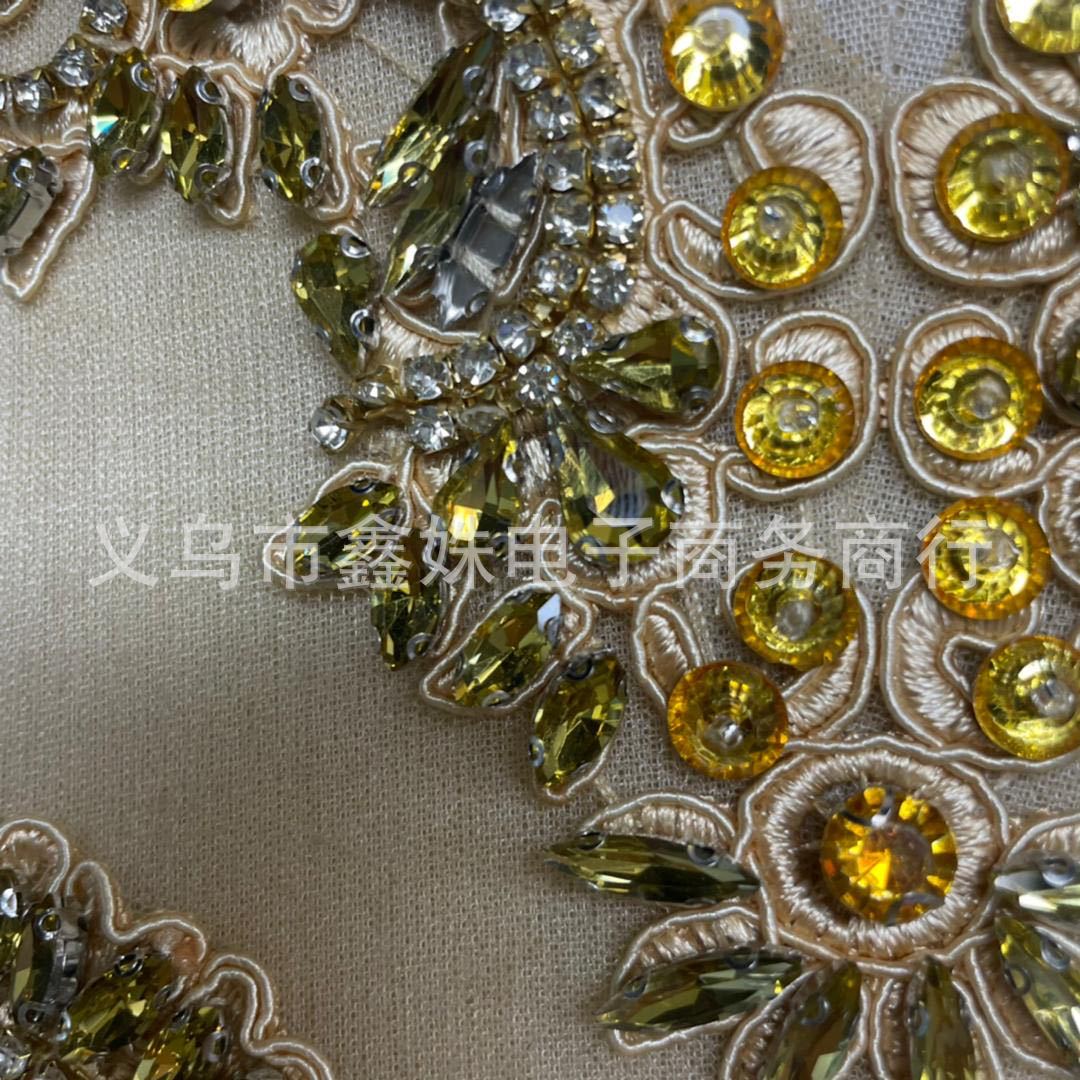 Gold decal 45X53cm hand-stitched beaded lace decal for wedding dress decoration pic 2