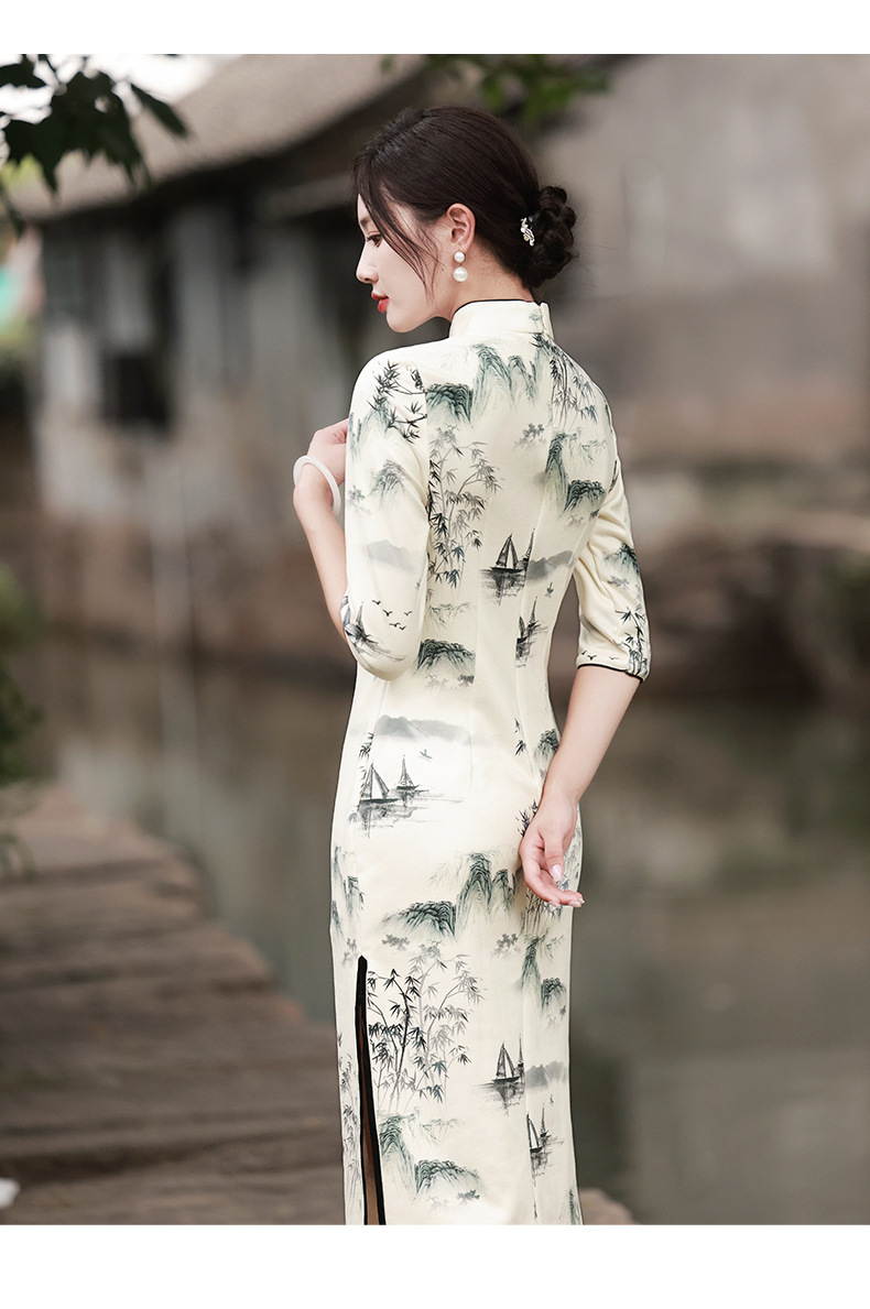 New Chinese-style cheongsam improved version for women, Spring 2025 Jiangnan Suzhou five-quarter sleeve ink-wash painting dress cheongsam pic 15