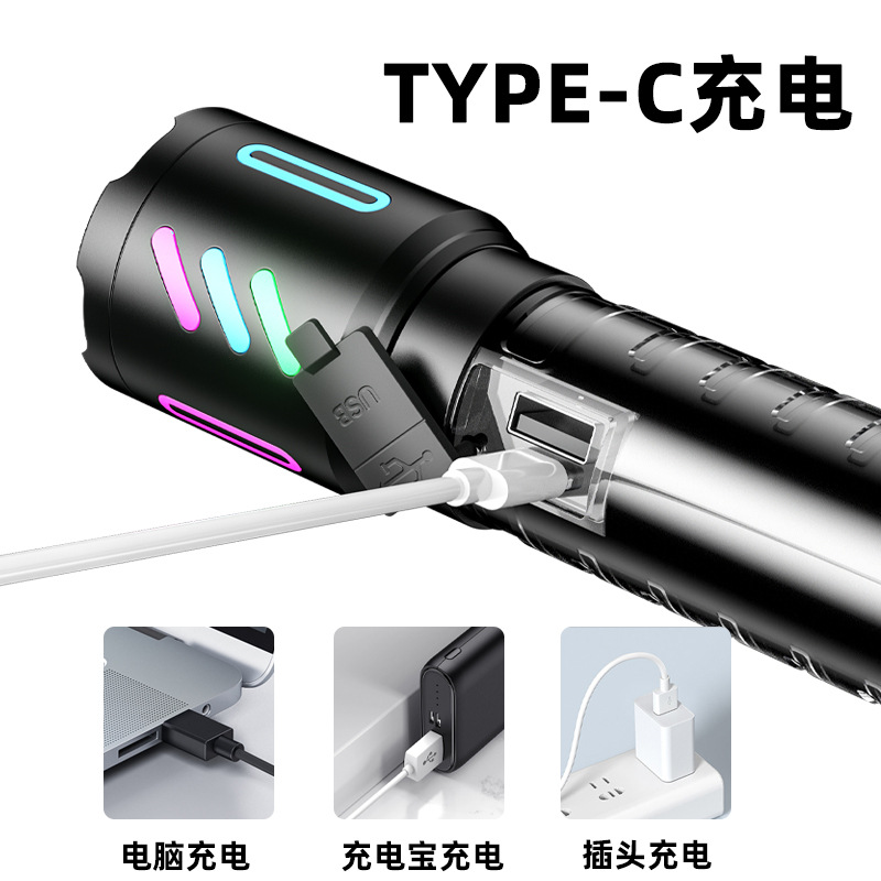 强光充电长续航电筒红蓝警示户外变焦远射镭射轰天炮露营手电筒详情2