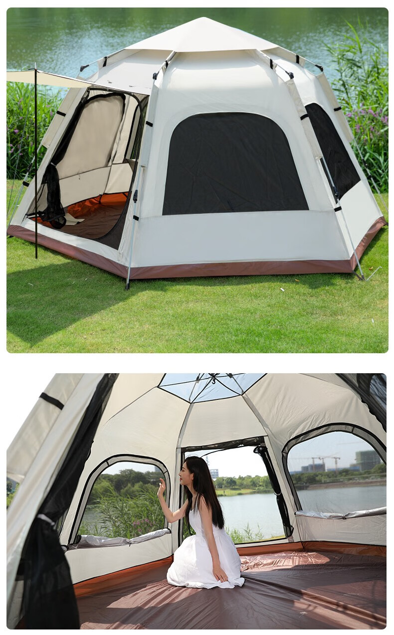 厂家批发六角大帐篷全自动弹开露营野营户外加厚防雨郊游便携装备详情20