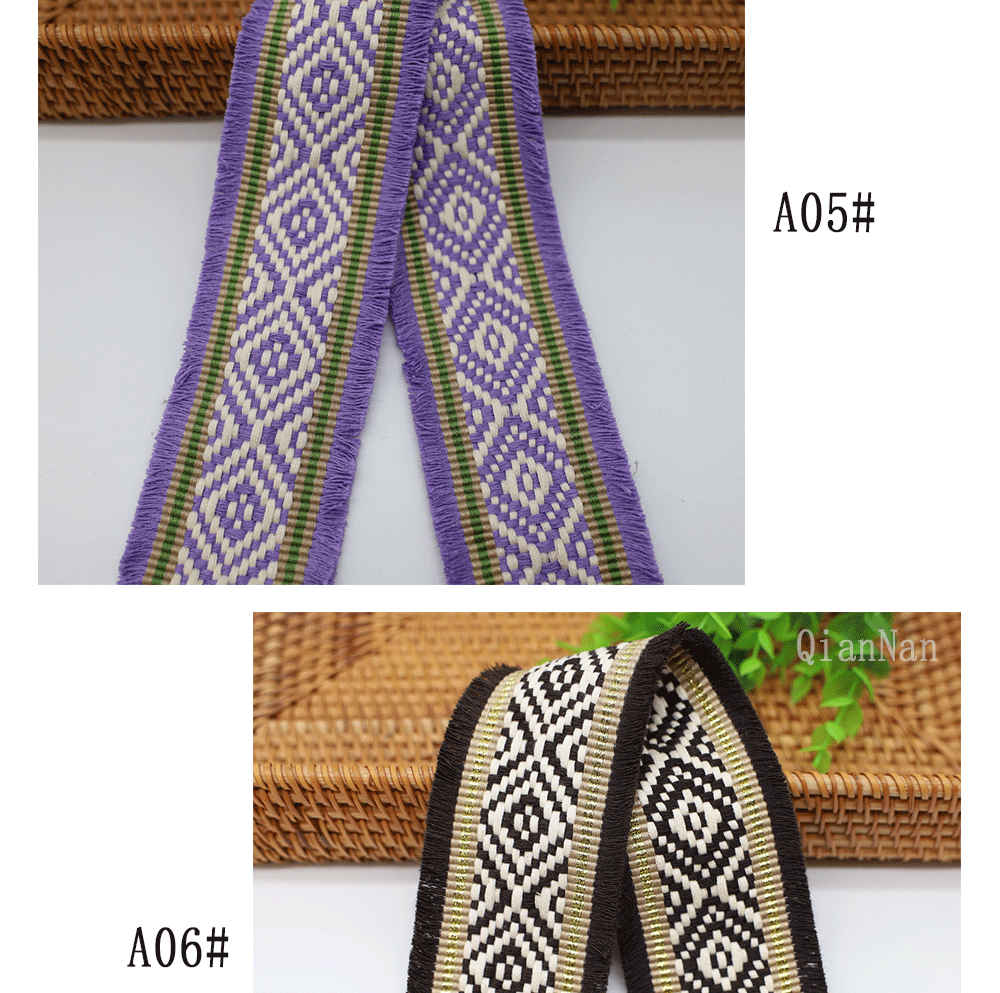 Factory direct supply of 60mm wide fringed tassel ethnic style jacquard webbing for luggage straps, clothing, shoes and hats, and decorative accessories pic 10