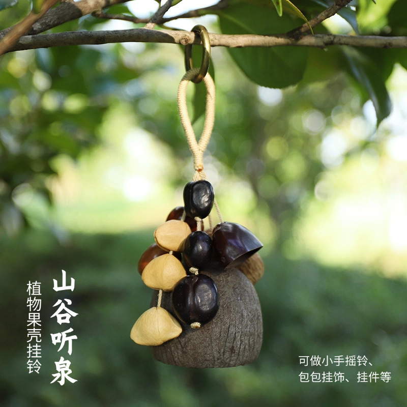 Best-selling natural healing fruit shell bell pendant, string, fruit shell hand-cranked stress-relieving sound therapy bag, wind chime, personalized pendant pic 5