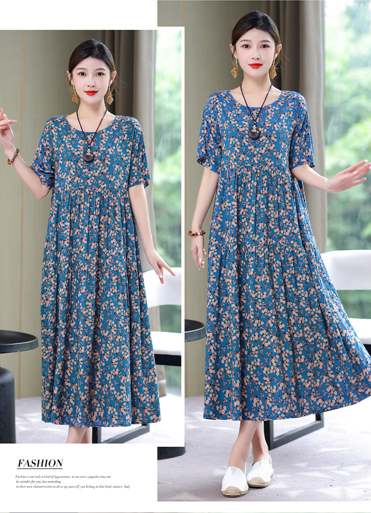 妈妈棉绸连衣裙夏季中老年女装短袖高端气质外贸人造棉裙子有口袋详情29