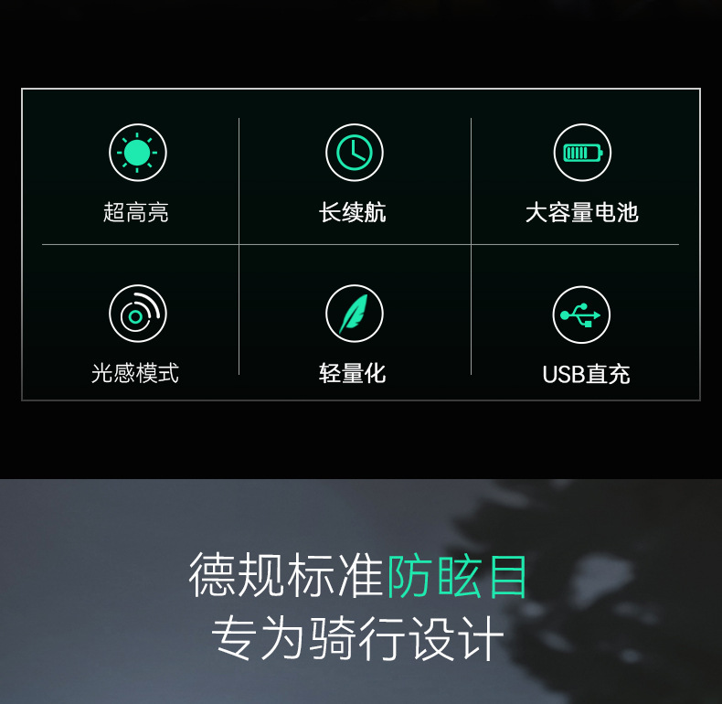 沃尔森C420骑行灯自行车灯夜行山地公路强光手电筒详情2