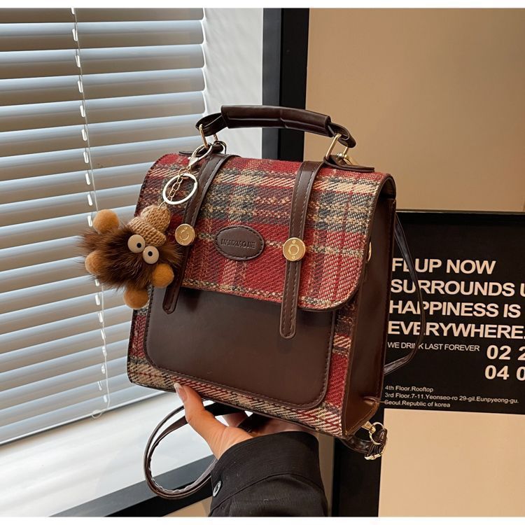 高级感学院风双肩包小众背包2025新款简约格子书包通勤英伦风女包详情12