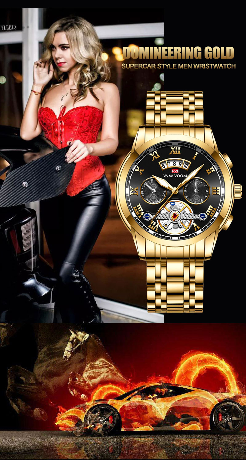 VA VA VOOM stainless steel tourbillon non-automatic mechanical multi-functional business watch, luminous waterproof watch for men pic 30