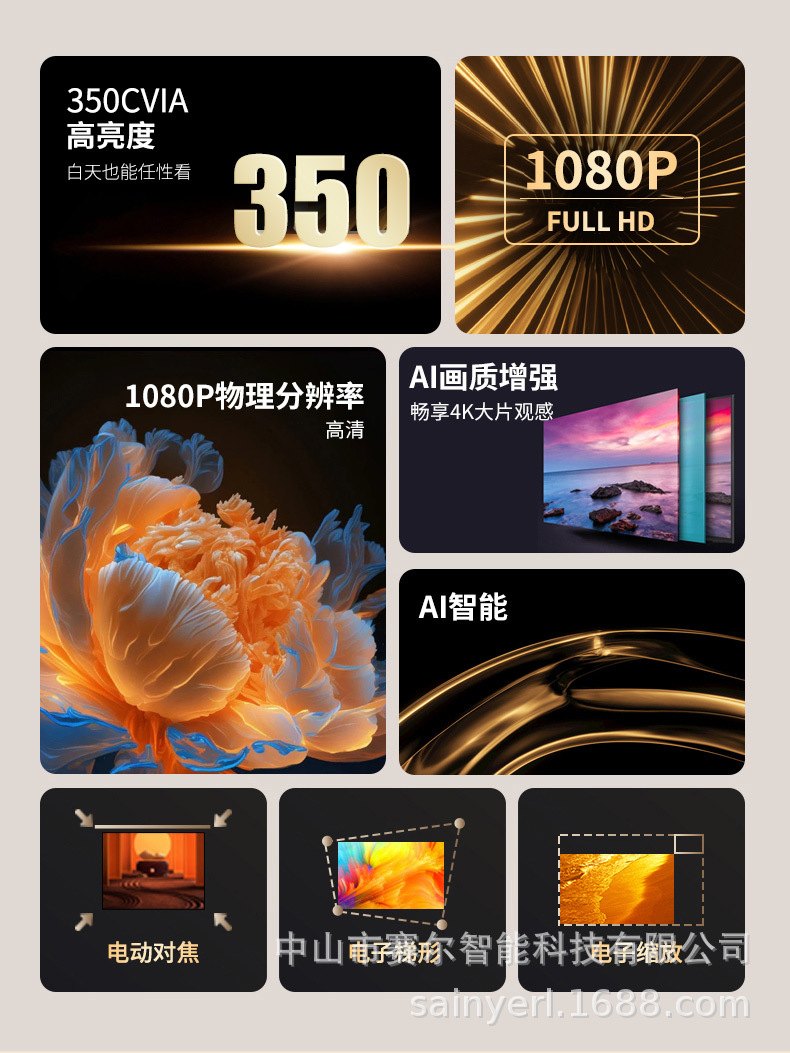 A11 projector with electric focusing, 1080P, suitable for home, office, bedroom wall projection, home small cinema, 4K projector pic 5