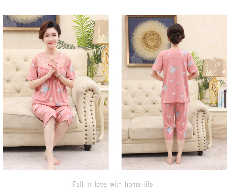 Middle-aged and elderly women wear summer short-sleeved, thin cotton clothes. Middle-aged women wear summer round-neck home clothes. Grandmothers and the elderly pic 62