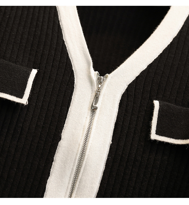 A 200-pound large-sized chanel-style knitted cardigan for early autumn, a V-neck double zipper loose, waist-cinching and slimming base layer for women pic 15