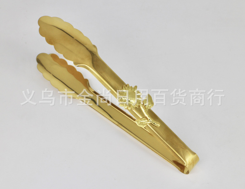 轻奢金色向日葵花多功能不锈钢食物夹子面包夹蔬菜沙拉牛排食品夹详情6