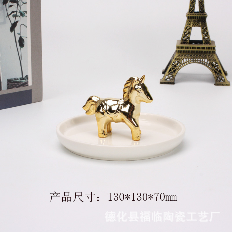 Nordic gold-plated ceramic handicrafts, gift jewelry plates, rings, watches, home storage plates, golden deer animal ornaments pic 35