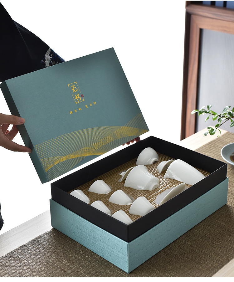 Dehua sheep fat Jade White porcelain Gongfu tea sets, complete sets of tea cups, business gifts and souvenirs wholesale, LOGO design pic 6