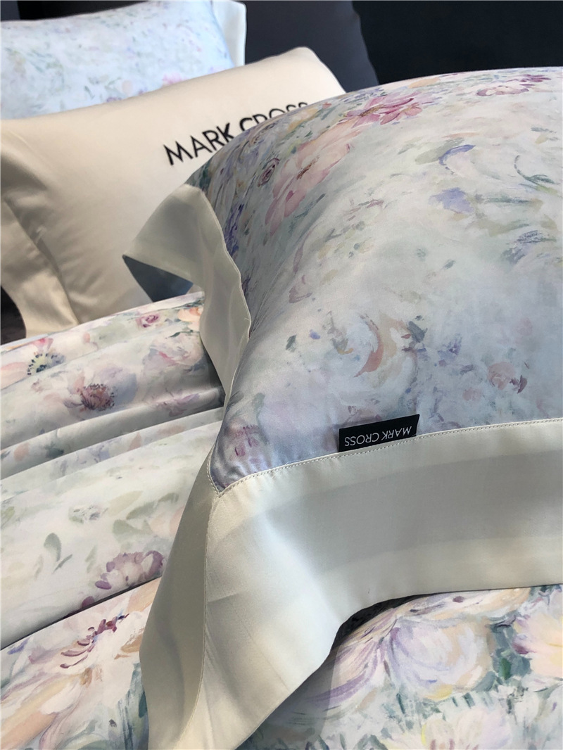Cool ultra-fine denier Tencel summer light and cool condensation filament four-piece set, elegant printed sweat-absorbing nude bedding pic 30