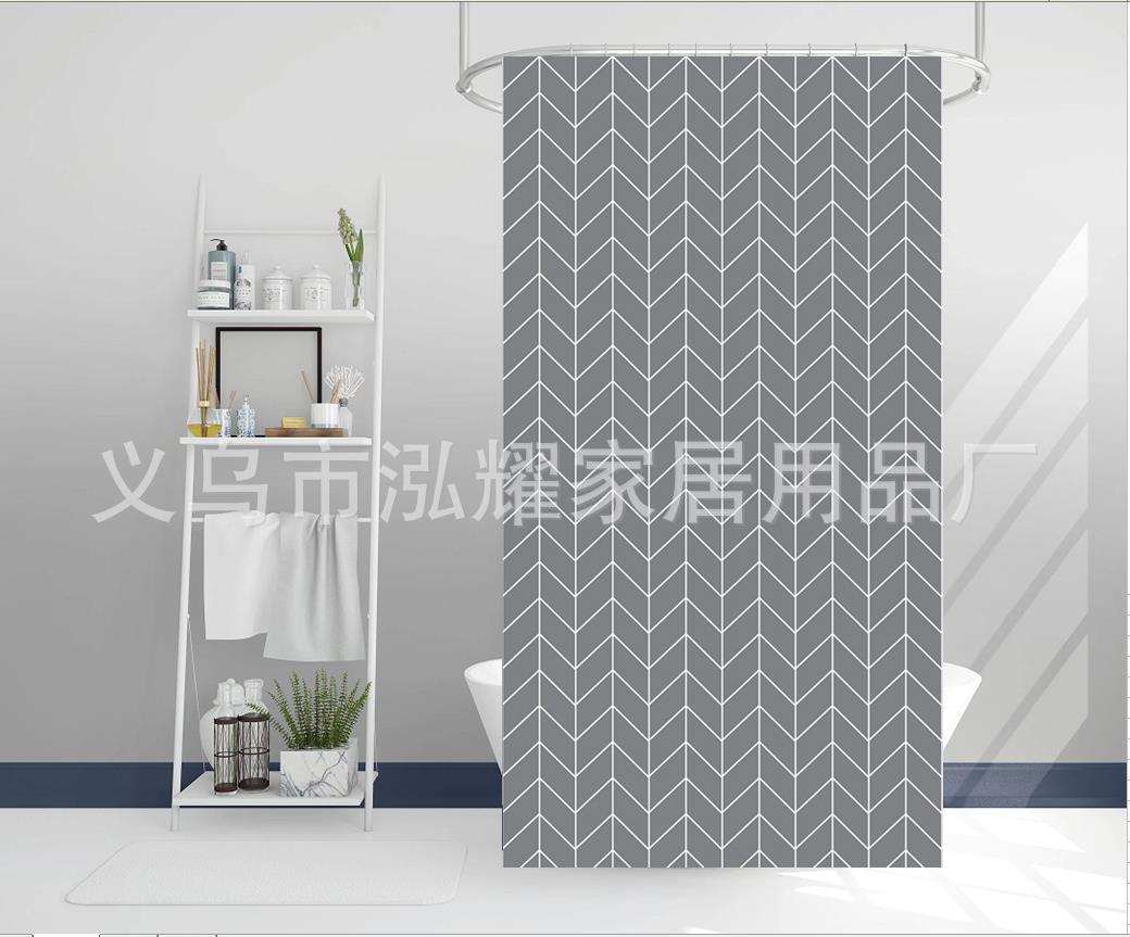 方块格子卫生间防水浴帘浴帐涤纶加厚浴室隔断窗帘浴室帘跨境批发详情3
