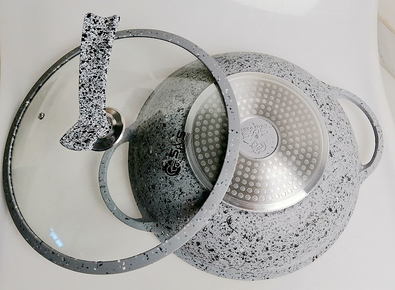 Double-ear non-stick, double-bottom granite cast aluminum wok, flat pan, hot pot, multi-functional pot, fire, electric, universal WOK pic 12