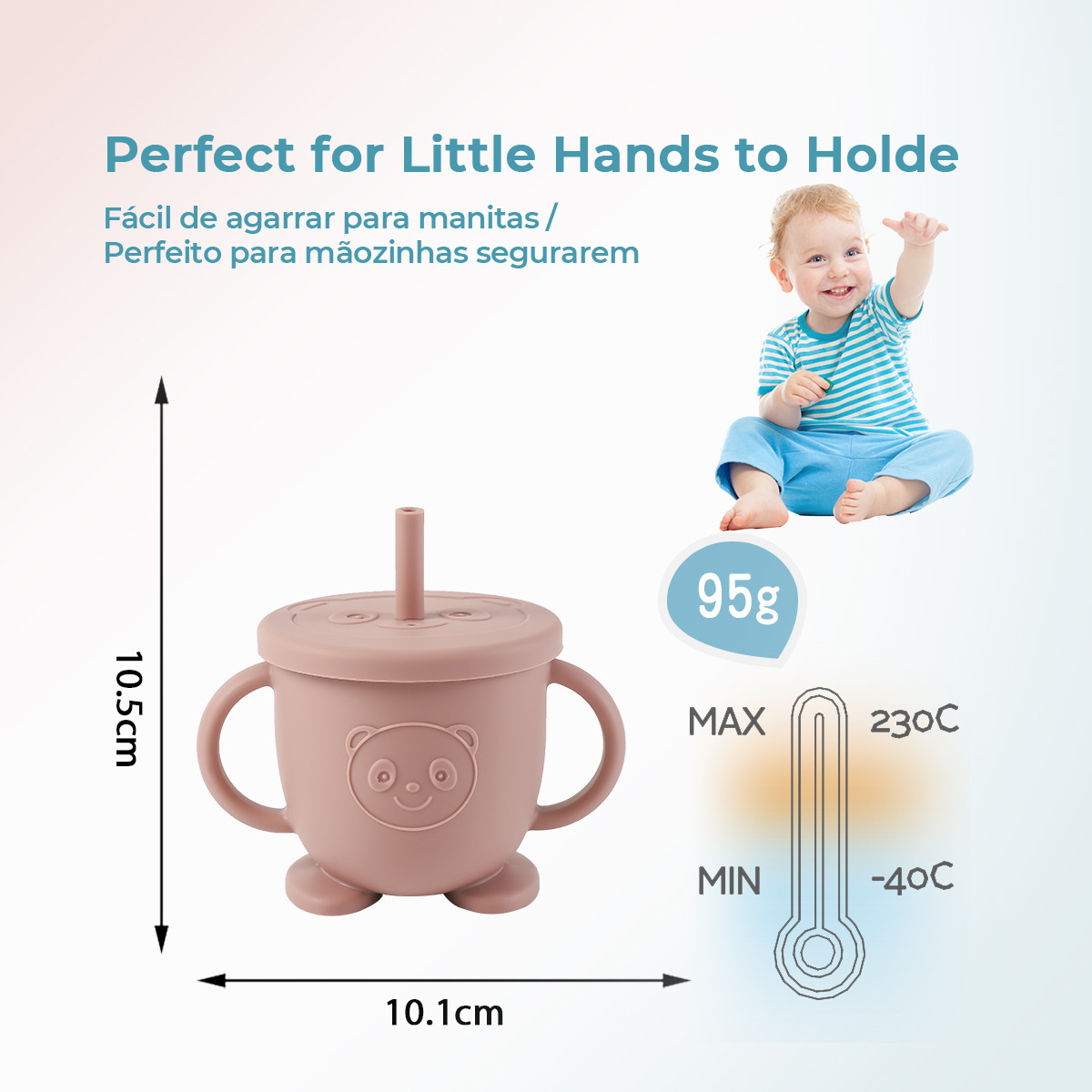 宝宝学饮杯食品级硅胶双耳吸管杯耐摔耐高温小熊猫杯子喂养水杯详情5