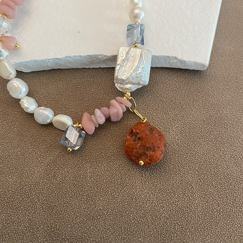 沙滩漫步巴洛克天然珍珠太阳石不规则项链时髦个性高级度假风春夏详情5