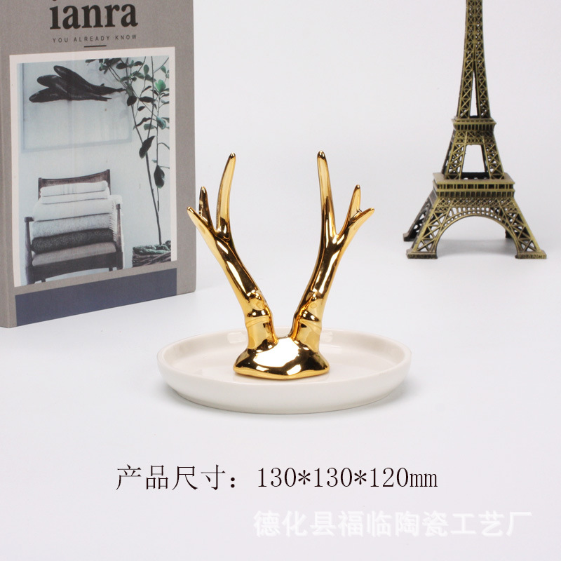 Nordic gold-plated ceramic handicrafts, gift jewelry plates, rings, watches, home storage plates, golden deer animal ornaments pic 44