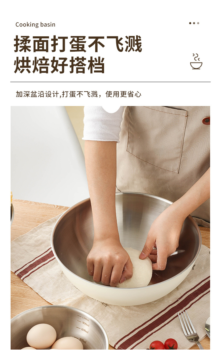 Factory direct sales of Korean-style salad bowls, stainless steel household salad bowls with scales, washbasins, baking and egg-beating cooking basins pic 11
