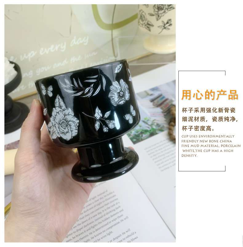 Tiffany retro camellia, European ceramic cup, candle, highball cup, high appearance level, double-layer mug, heat-resistant souvenir pic 75