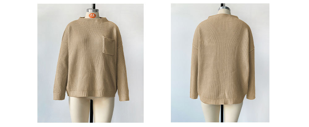 2025冬季亚马逊热卖纯色别致口袋装饰圆领女式打底针织衫套头毛衣详情17