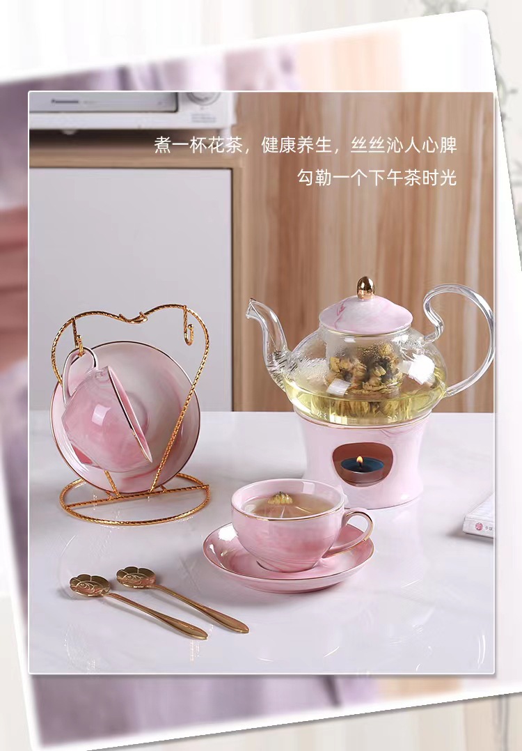 English flower teapot, candle heating, fruit teapot set, glass beauty salon teapot, ceramic afternoon tea cups pic 14