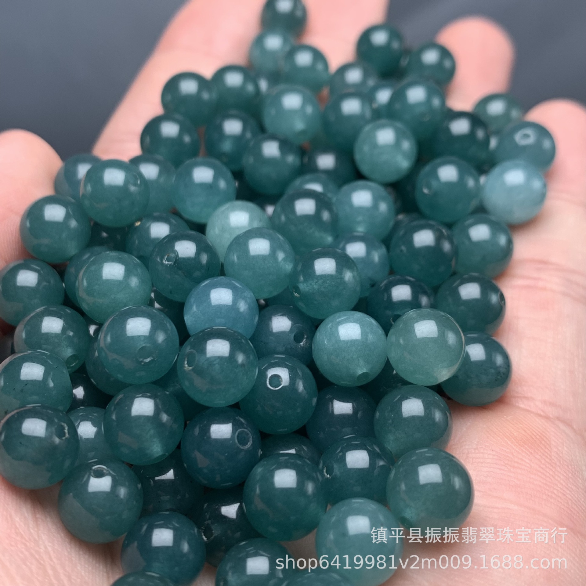 高冰翡翠蓝水色8mm圆珠批发 diy玉石饰品手链项链散珠玉珠手串详情1