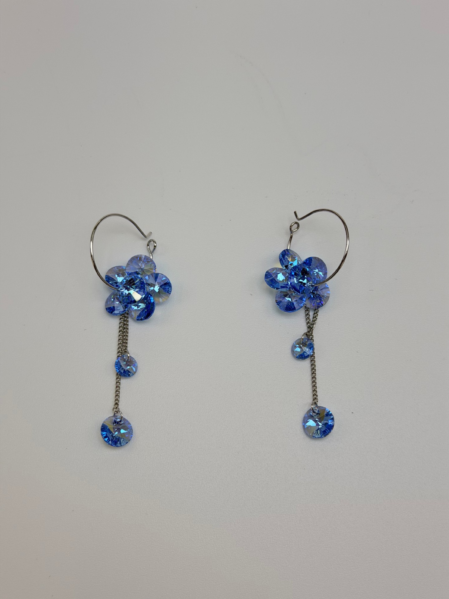 s925银耳钩新款韩版长款闪耀花朵水晶耳环女 名媛气质奢华耳坠流详情4