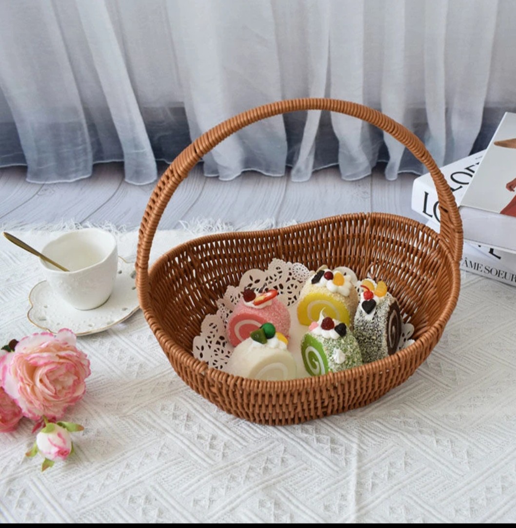 87N铁架提篮仿藤编织篮工艺品花篮购物篮买菜篮收纳筐婚礼礼品篮详情4