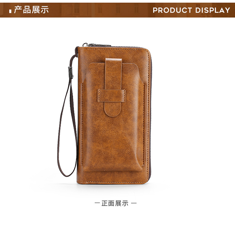 新款韩版男士商务拉链包手机包长款钱包多卡位钱夹男士时尚手拿包详情17