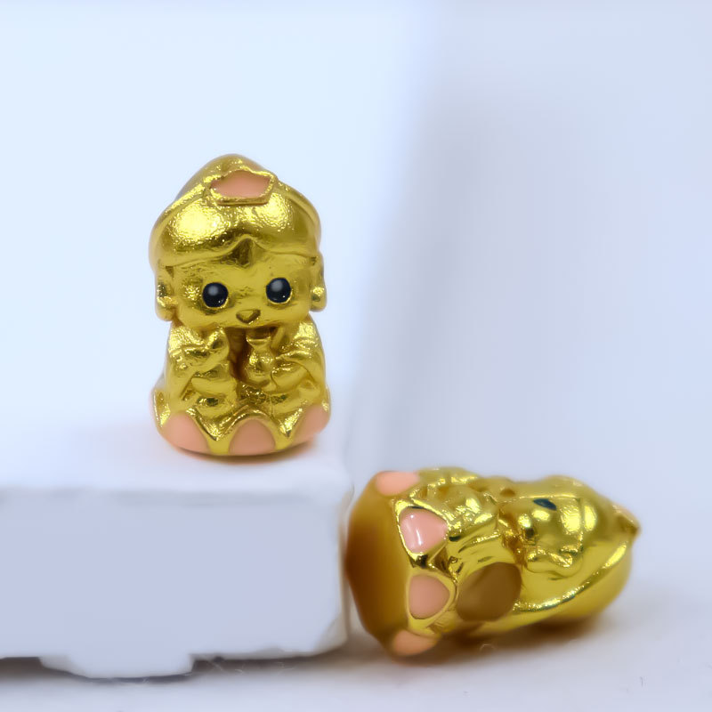 High-color-preserving peach copper plated with 24K gold, PI Xiu, bear, Baguette, cat jewelry, beaded accessories, DIY hand-held necklace accessories pic 4