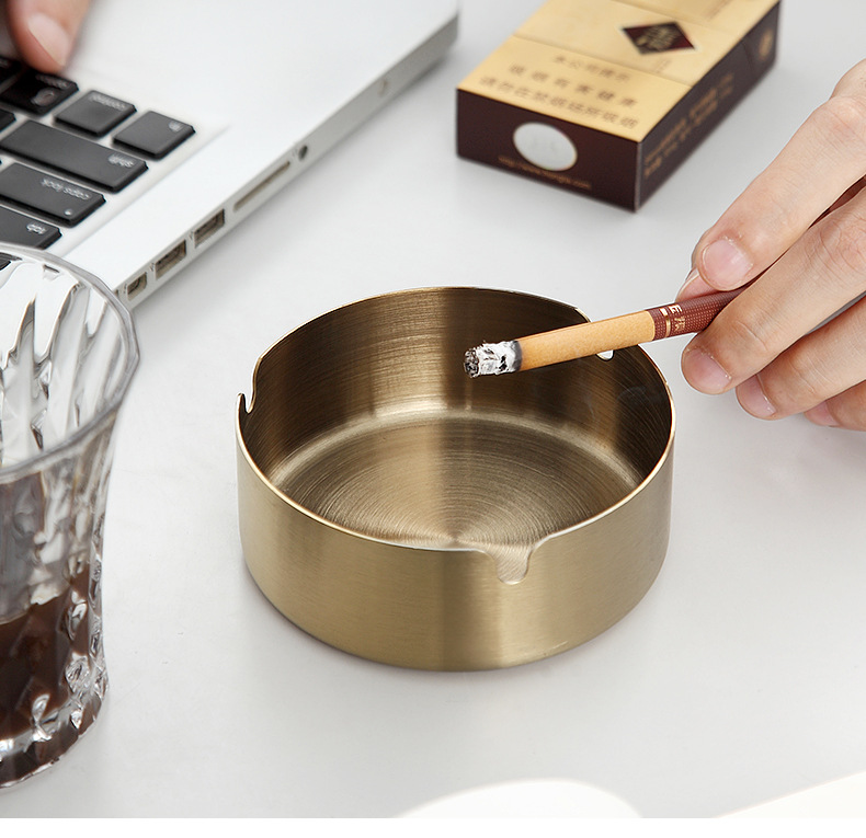 加厚耐用不锈钢金色烟灰缸网咖烟缸酒吧网吧烟灰缸厂家直供详情18