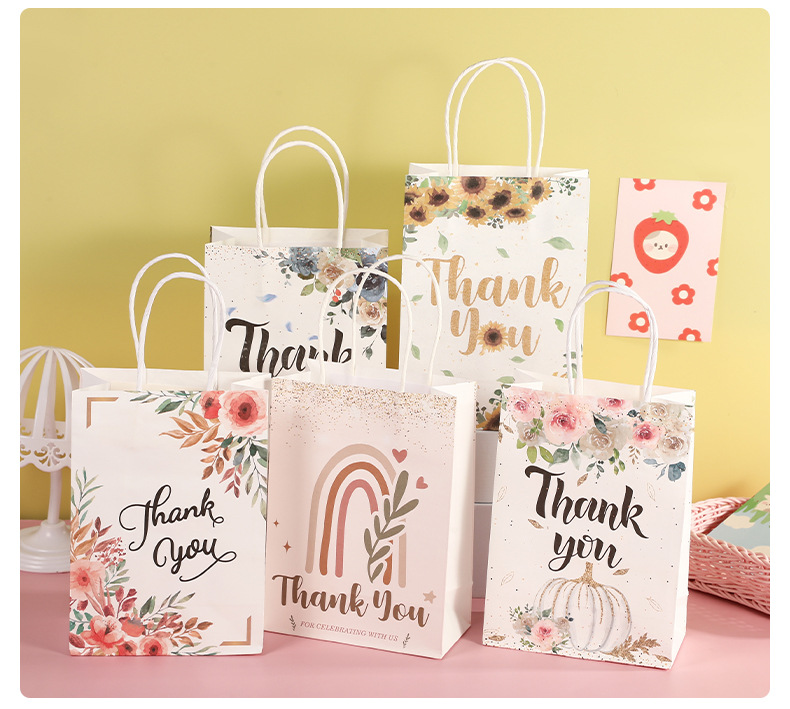 In-stock kraft paper bags, cartoon rose, clover, sunflower packaging, universal bags, paper bags for giving gifts, gift bags pic 9