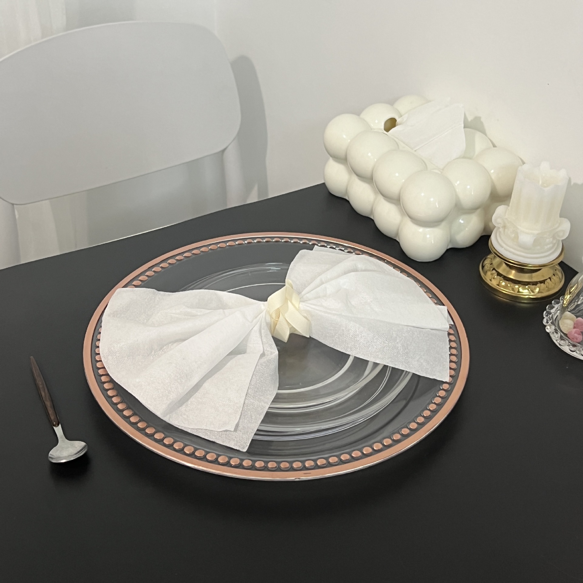 外贸透明婚礼酒店派对烫金工艺装饰塑料玻璃主盘chagerplate详情11