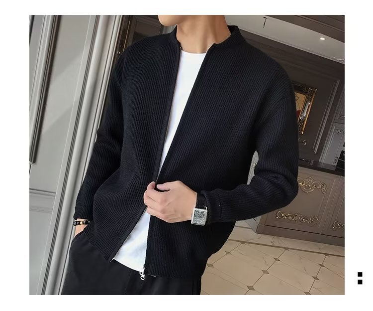 The 2023 new autumn and winter sweater jacket for men, a solid-color knitted cardigan, is a casual, versatile and slimming top for men pic 8
