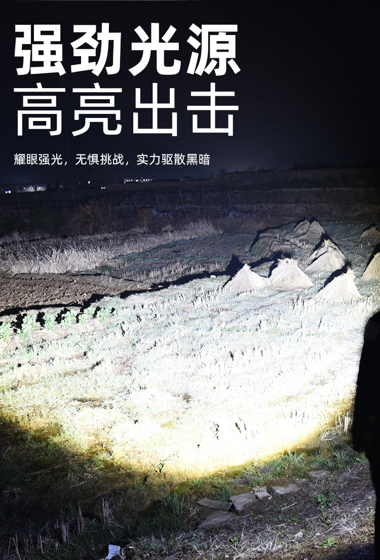 2023跨境新款铝合金大功率P50伸缩变焦强光手电USB充电户外露营灯详情6