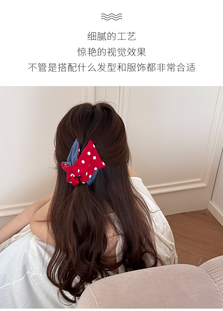 童话感红蓝撞色发圈牛仔蓝红拼色波点双面发饰甜美小众学院风发饰详情2